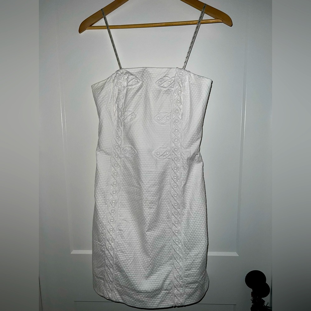 Lilly Pulitzer. White strapless dress with white accents. Worn once.
